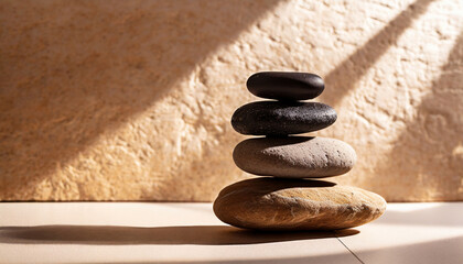 Tranquil stack of pebbles, symbolizing balance and peace in spa setting
