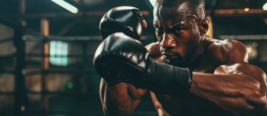 Athlete in gym training for boxing, fitness, and motivation.