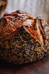 Wholewheat sourdough bread and sesame details
