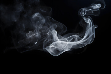 Smoke on black background. Panoramic view of the abstract fog. White cloudiness, mist or smog moves on black background. Beautiful swirling gray smoke.Dark backdrop