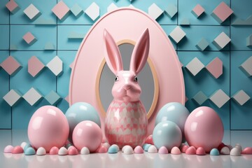 easter eggs are placed in the shape of ears on a blue background