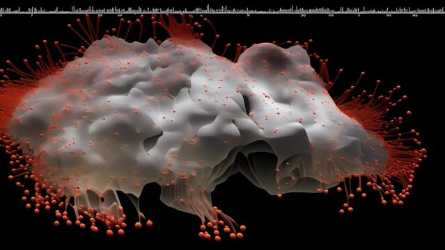 An of a brain scan overlayed with a graph, showing the decrease in gray matter density in certain areas of the brain associated with heightened emotional responses.