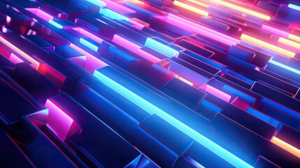 3d render, abstract minimal geometric background with colorful neon, lines glowing in the dark