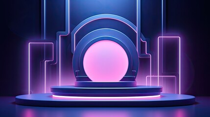 A neon abstract scene with a podium for product display