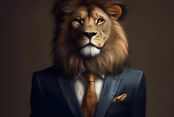 a lion wearing a suit looks cool