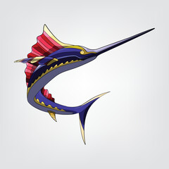 Vector illustration of isolated cartoon swordfish