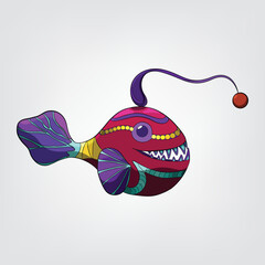 Vector illustration of isolated cartoon anglerfish