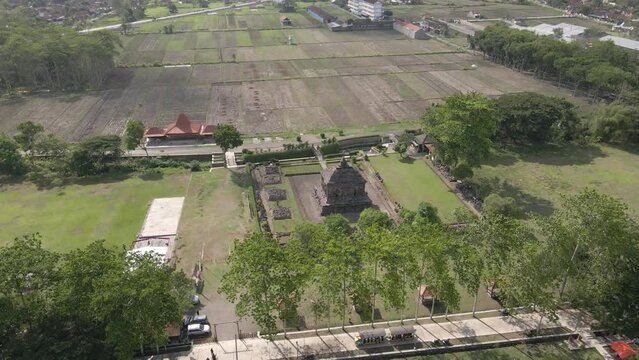 Beautiful aerial view of Banyunibo temple, a Buddhist temple located not far from Ratu Boko Temple and Prambanan temple.