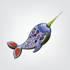 Vector illustration of isolated cartoon narwhal