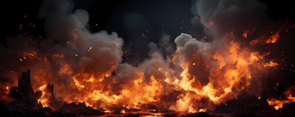 A fire that is erupting out of a black background - Powered by Adobe