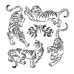 vector illustration of a simple tiger with four styles