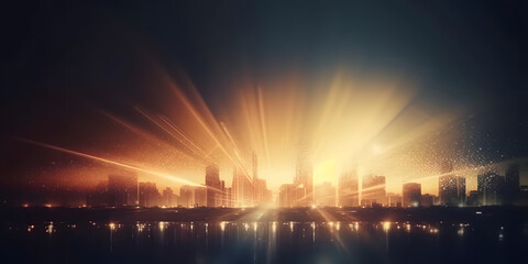city ​​silhouette background with rising sunlight