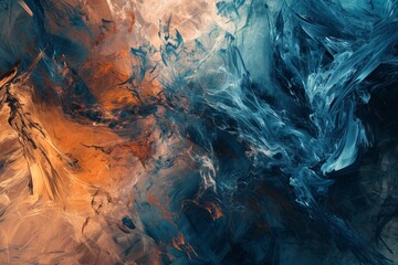 orange and blue abstract colorful psychedelic organic liquid paint ink marble texture background design. dark fluent surface wave movement mix random pattern. creativity flow painting concept.  - obrazy, fototapety, plakaty