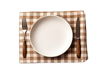 Table setting. Empty plate knife fork and napkin - Powered by Adobe