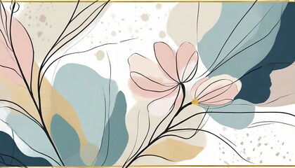Minimalist hand painted wall art pastel colored flower composition on bone background.