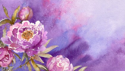 The hand painted purple color watercolor flowers wallpaper for design.