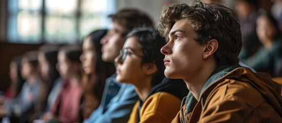 Fatigued and unenthused grown-up learners seated during a class