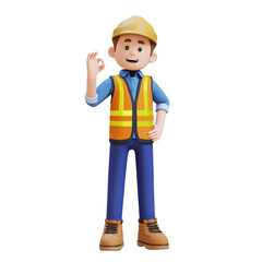 3D Construction Worker Character with OK Sign Hand Pose