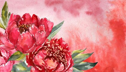The hand painted red color watercolor flowers wallpaper for design.