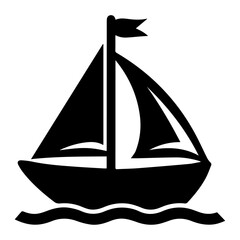 minimal Sailboat icon vector art illustration black color, black color silhouette, white background