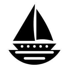 minimal Sailboat icon vector art illustration black color, black color silhouette, white background