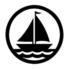 minimal Sailboat icon vector art illustration black color, black color silhouette, white background