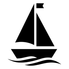 minimal Sailboat icon vector art illustration black color, black color silhouette, white background