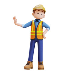 3D Construction Worker Character in Stop Refusal Pose