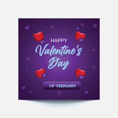 purple blurred happy valentine's day with heart bokeh background social post or web banner