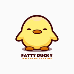 Vector Logo Illustration Fatty Ducky Mascot Cartoon Style.