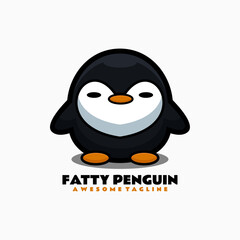 Vector Logo Illustration Fatty Penguin Mascot Cartoon Style.