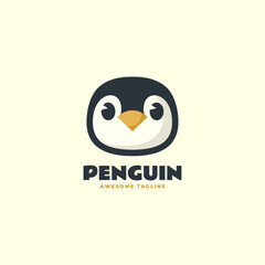 Vector Logo Illustration Penguin Simple Mascot Style.