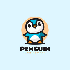Vector Logo Illustration Penguin Mascot Cartoon Style.
