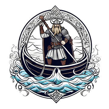 art of a Viking warrior vector illustration template, suitable for t shirt design, logo design, logo, isolated on transparent background.