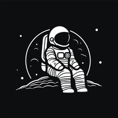 Artwork illustration of an astronaut in black and white