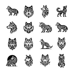 wolf tribal tattoo logo icon design illustration - obrazy, fototapety, plakaty