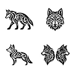 wolf tribal tattoo logo icon design illustration