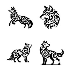 wolf tribal tattoo logo icon design illustration
