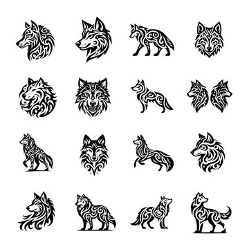 wolf tribal tattoo logo icon design illustration