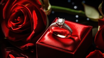 Elegant Diamond Ring in Red Rose Package Romantic Gift