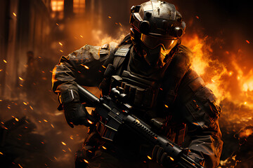 Super Soldier in the middle of a war at night generative AI