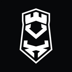 VX Letter Logo monogram hexagon shield shape up and down with crown castle isolated style design