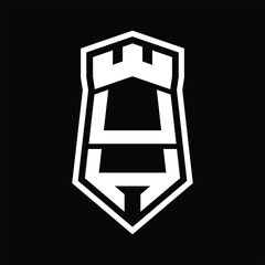 UH Letter Logo monogram hexagon shield shape up and down with crown castle isolated style design