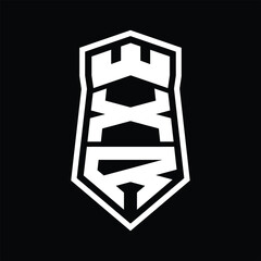 XR Letter Logo monogram hexagon shield shape up and down with crown castle isolated style design