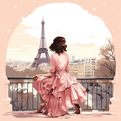 Beautiful girl with eifel tower in the background painting