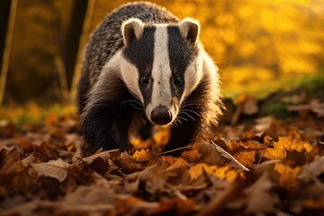European forest badger in autumn