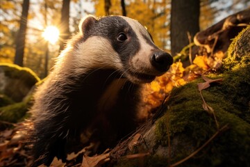European forest badger in autumn