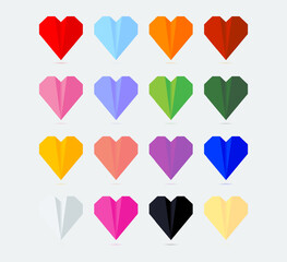 16 Colors  Origami -Paper-Heart Vector Set