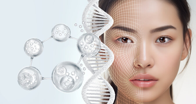ai woman, face treatment concept 