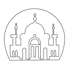 Continuous one line hand drawing of mosque simple illustration design and outline vector Islamic icon